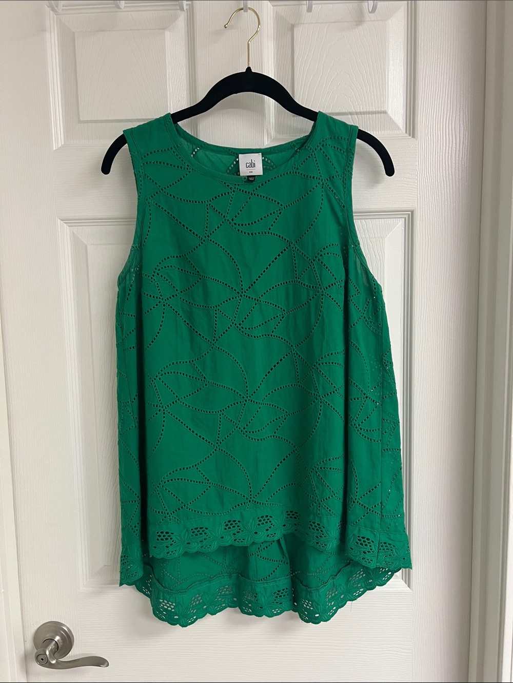 CAbi Emerald Green Eyelet Sleeveless Shell
